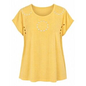 Market & Spruce Yellow Eyelet Embroidered Top Large Cottagecore Boho Modal Blend